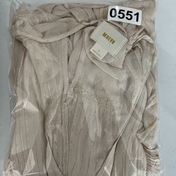 Anthropologie Maeve Wynn Metallic Striped Womens 8 Flowy Tunic Top Boho Peasant - Picture 16 of 16